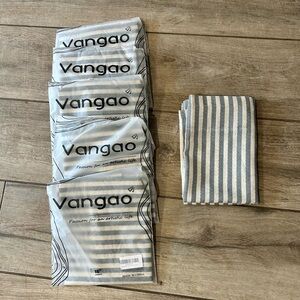 Brand New Blue and Beige Stripped Curtains. 51 w x 16 l. Lot of 6 panels